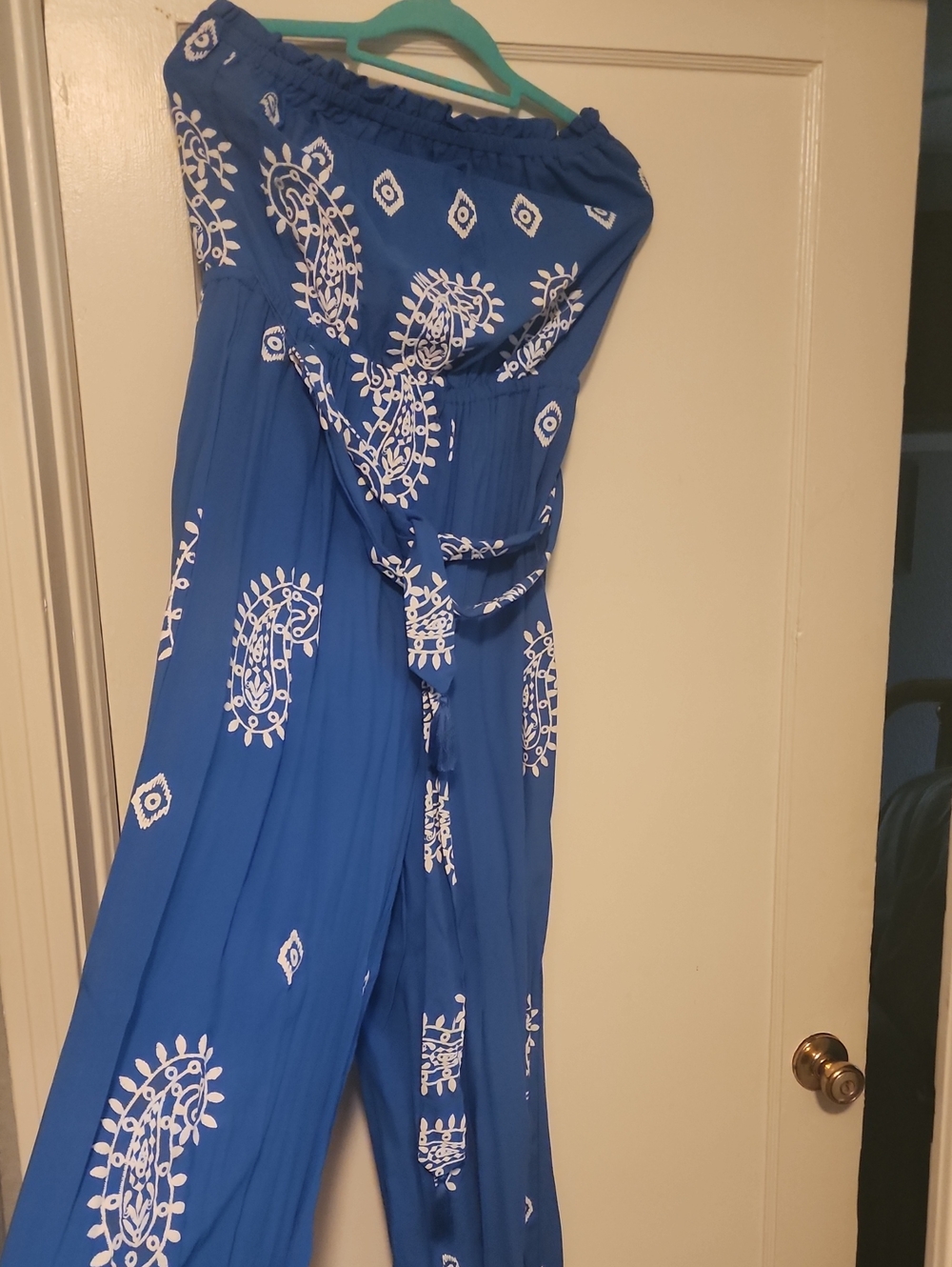 Cato Royal Blue Strapless Printed Jumpsuit with White Paisley